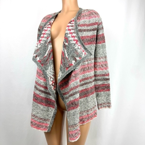 Lucky Brand NWT $148 Women’s Sz S Open Front Cardigan Sweater Striped Grey & Red - Picture 6 of 12